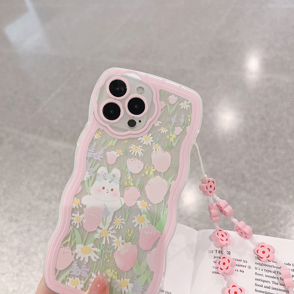 For iPhone 12 Pro Max Rabbit Flower Pattern Phone Case Transparent TPU Back Cover with Wrist Chain For iPhone 12 Pro Max Rabbit Flower Pattern Phone Case Transparent TPU Back Cover with Wrist Chain